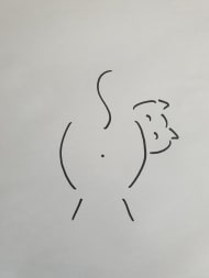 Eine abfotografierte Skizze von einem Katzenpo